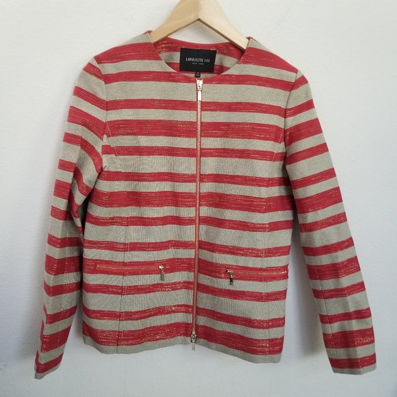 Lafayette 148 Zip Front Jacket Coat Blazer Business Casual Small Stripe Metallic - Picture 2 of 7